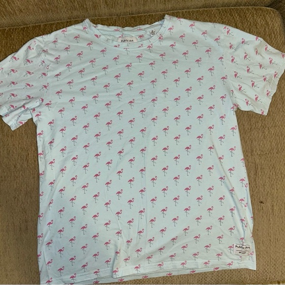 White and Pink Short Sleeve Tee with Subtle Pattern - Picture 4 of 4